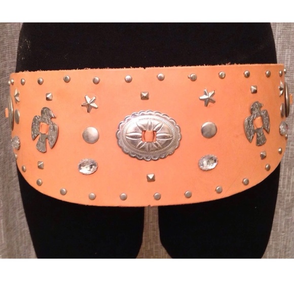Handmade Accessories - AMERICAN INDIAN CONCHO BELT Vtg Western Southwestern Handmade Leather Studs USA!